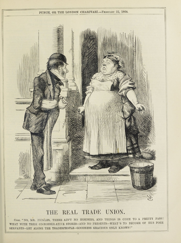 Eine handgezeichnete Abbildung auf Papier zeigt einen Mann und eine Frau neben einem Eimer, mit dem Text "Die Echte Gewerkschaft" unten.