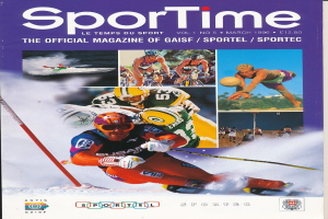 Titelbild von *Sporttime Magazine* März 1996 mit Skifahren und Snowboarden-Imagerie, Text und Logos.