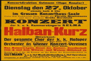 Gelbes Plakat, das ein Konzert mit dem Titel "Konzert Halban-Kurz" in Berlin, Deutschland, ankündigt.
