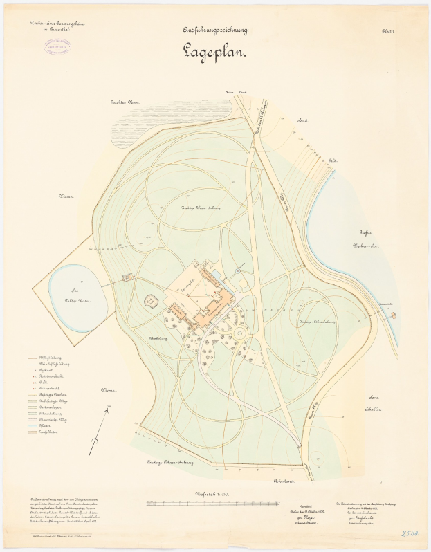 Detailierter alter Lageplan von Lageplan, Deutschland, der Straßen, Gebäude und Sehenswürdigkeiten zeigt.