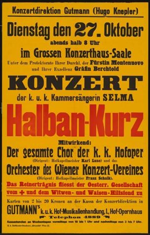 Gelbes Plakat in Berlin, Deutschland, wirbt für ein Konzert mit dem Titel "Konzert Halban-Kurz".
