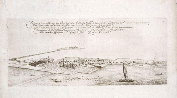 Altes Buch mit einer zentralen Illustration von Köln, Deutschland, umgeben von Booten auf Wasser, betitelt "Plan der Stadt Köln, Deutschland".