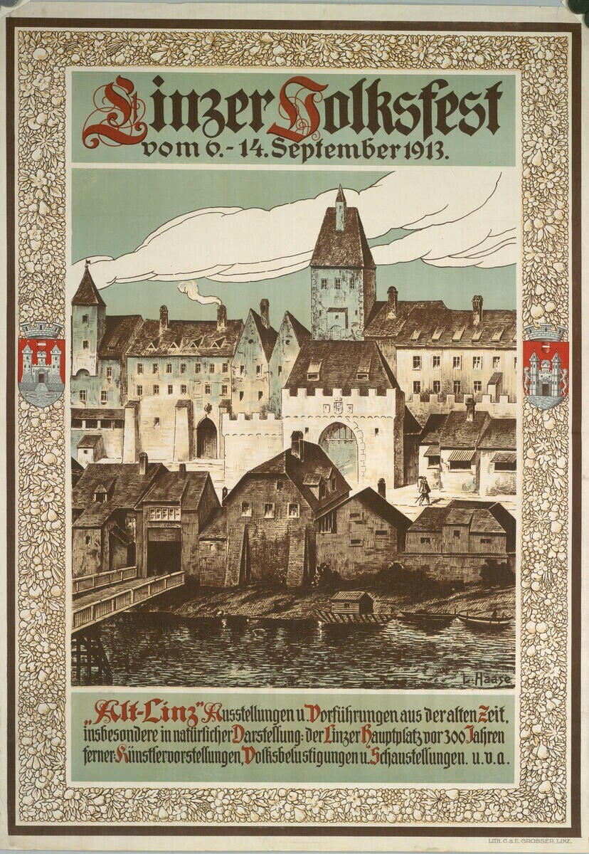 Plakat für ein deutsches Festival mit einer Illustration eines Schlosses umgeben von Häusern mit Text zu Festivaldetails.