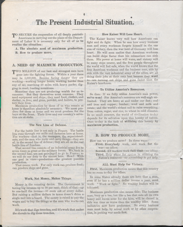 Ein offenes Buch mit dem Titel "Die gegenwärtige Industrielle Situation" auf schwarzem Hintergrund.