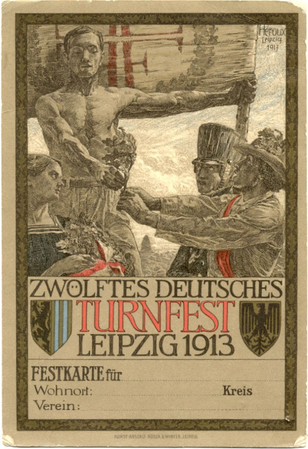 Alter Festivalplakat in Deutschland mit einer Illustration eines Schlosses umgeben von Häusern und Text mit Festivaldetails.