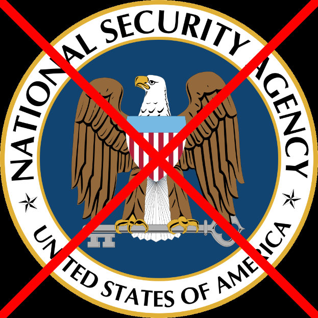 Das Logo der National Security Agency mit einem roten Kreuz darauf auf dunklem Hintergrund