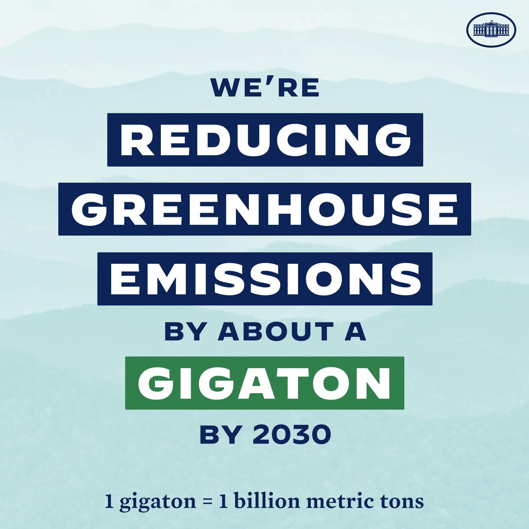 Plakat mit Text und Logo, auf dem steht: "Wir reduzieren die Treibhausgasemissionen bis 2030 um etwa eine Gigatonne."