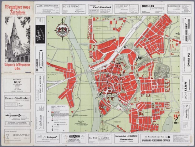 Eine alte Karte von Düsseldorf, Deutschland, mit einem grauen Hintergrund, die Straßen, Gebäude und Sehenswürdigkeiten zeigt und Informationen zur Bevölkerung und bekannten Orten liefert.