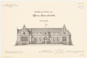 Schwarze und wei├če Strichzeichnung des Reichstagsgeb├Ąudes, des Hauptsaals des deutschen Parlaments in Berlin, mit einer Flagge auf seinem Dach und begleitendem Text.