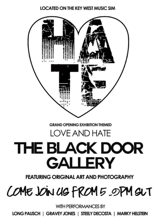 Ein weißes Plakat mit dem Wort "HATE" in Schwarz in der Mitte eines Herzens.