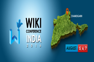Ein detaillierter Kartenausschnitt von Indien, der den Standort von Chandigarh hervorhebt, mit der prominenten Aufschrift "Wiki Conference India 2016" in fetter Schrift.