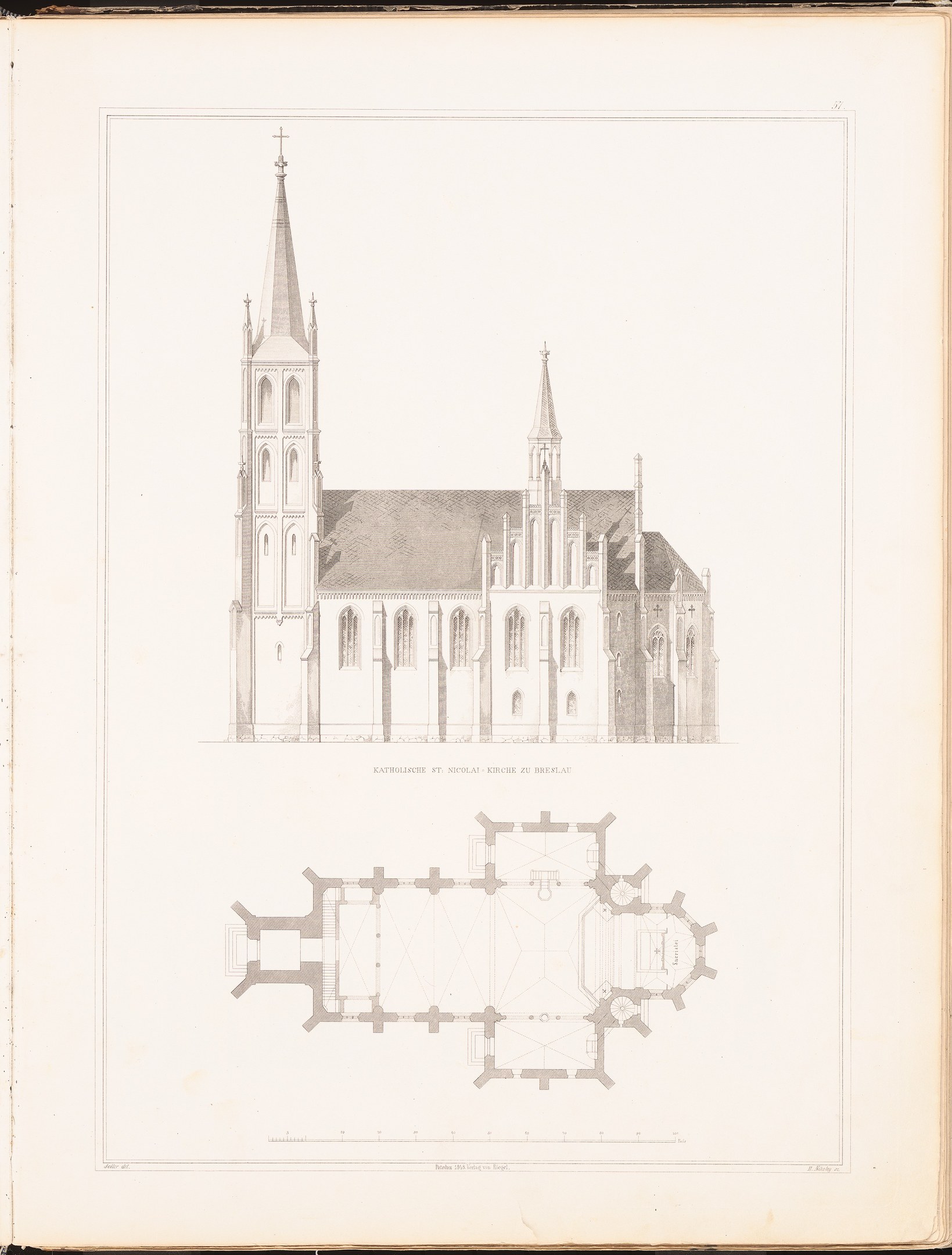 Ein detailliertes Bild einer Kirche mit sichtbaren Fenstern, Dach und architektonischen Details auf dem Cover eines alten Buches, begleitet von Text.