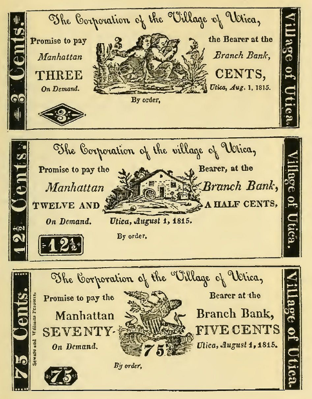 Ein altes Buch, das eine Bank bewirbt, mit einem Mann und einer Frau darauf, die entschlossen nebeneinander stehen, mit dem Text "Bank" und Zahlen, die den erhaltenen Geldbetrag anzeigen.