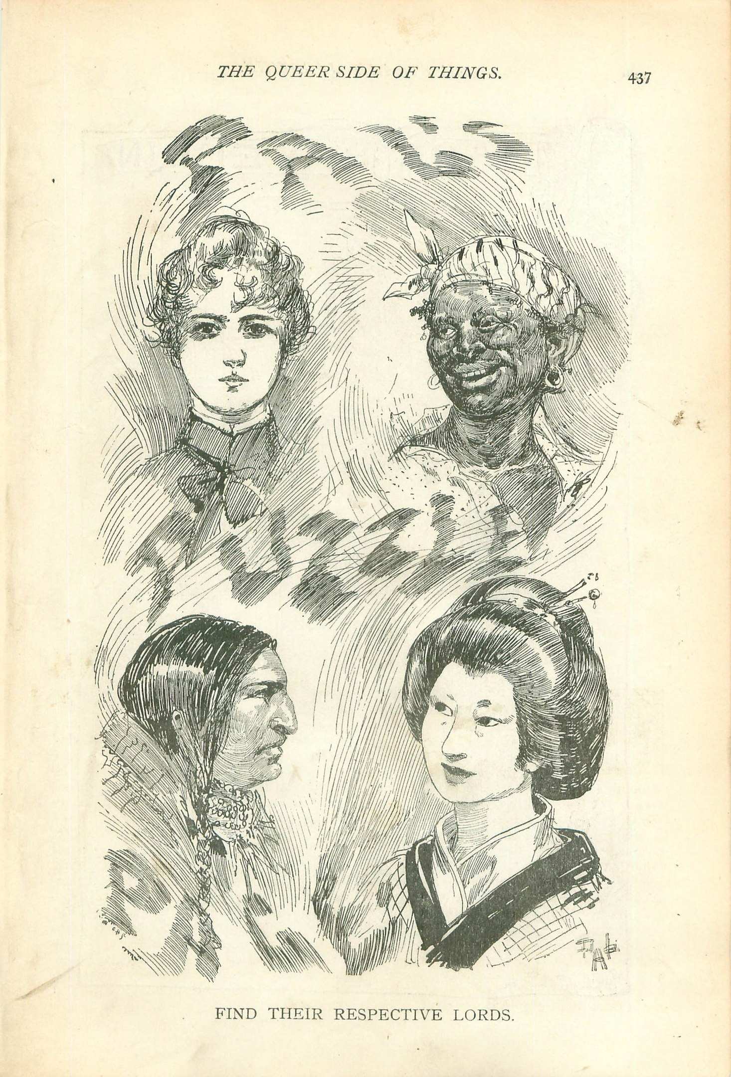 Altes Buch mit dem Titel "Die queer Seite der Dinge" mit vier illustrierten Frauenköpfen auf dem Cover.