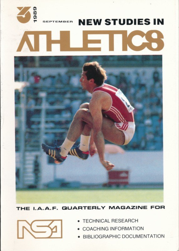 Titelbild von "New Studies in Athletics September 1989" mit einem Mann in der Luft springend.