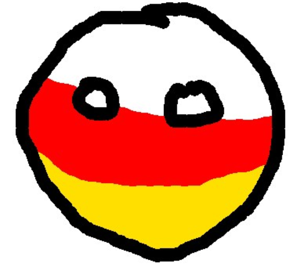 Ein Smiley mit den Farben Rot, Gelb und Weiß auf einem weißen Hintergrund.