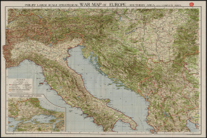 Ein detailliertes großes strategisches Kriegslandkarte von Europa mit einem schwarzen Rand, das verschiedene Länder und Regionen während des Krieges zeigt.