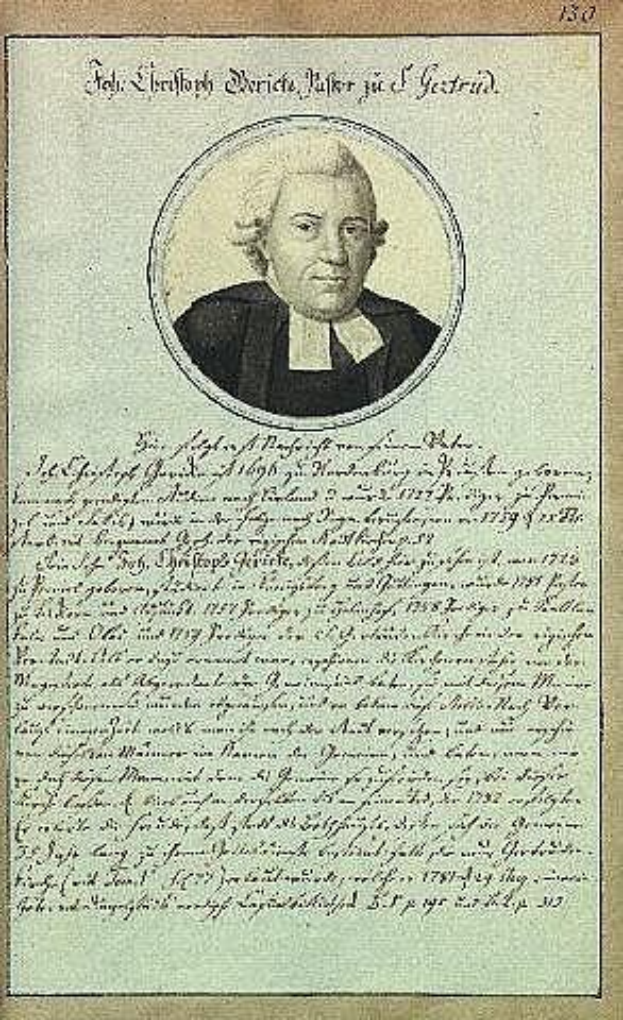 Porträt von Johann Wolfgang von Goethe in schwarzer Robe, identifiziert als erster deutscher Bundeskanzler der Bundesrepublik Deutschland, auf einem alten Dokument von 1789 mit sichtbarem Text.