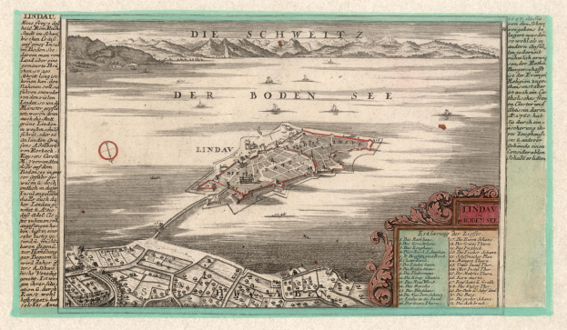 Ein altes, detailliertes Stadtplan von Berlin, Deutschland, in einem Rahmen mit kunstvollen Verzierungen und Texten.
