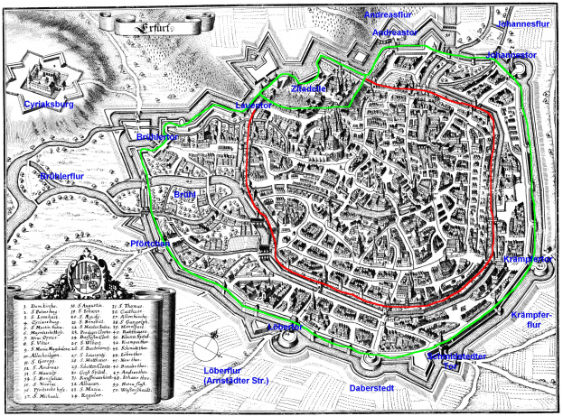Eine schwarz-weiße Karte von Köln, Deutschland, mit einer roten Linie darauf und einem Blatt Papier mit Text auf der linken Seite.